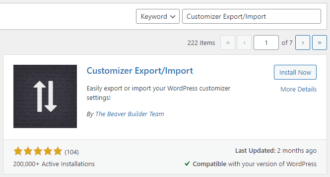 Customizer Export-Import